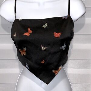Forever 21 Black Butterfly Print Scarf Top size small